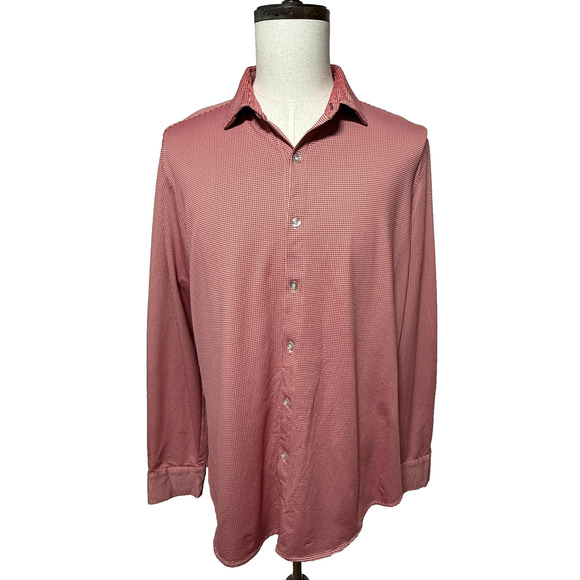 Mizzen + Main Shirt Mens XL Red Trim Fit Traditional Nylon Blend Stretch Preppy - Picture 2 of 10